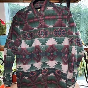 Cabela's Green Burgundy Cream Aztec Pattern Women's Button-Up